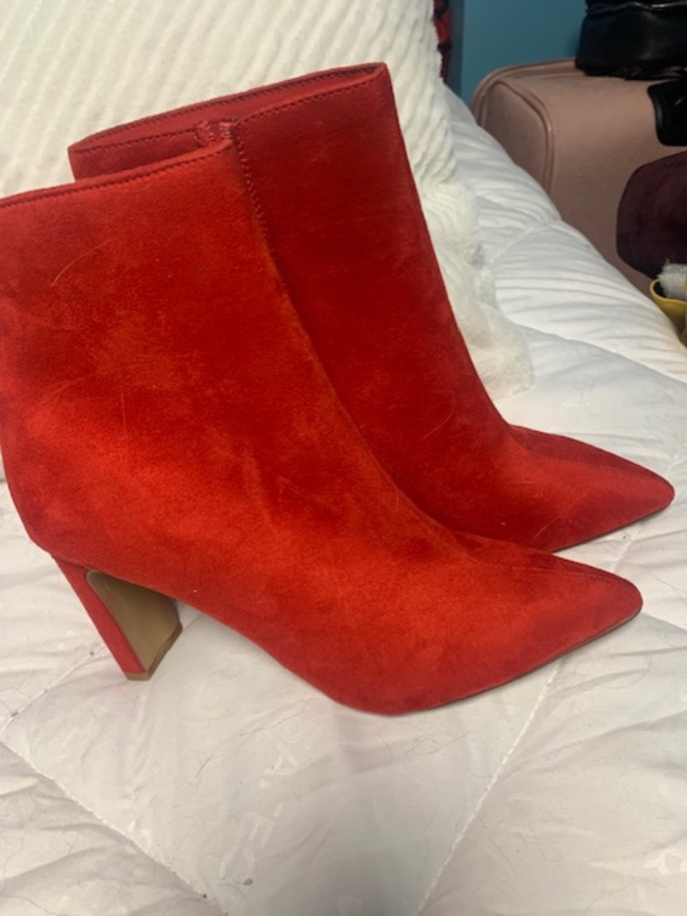 Red suede short boots